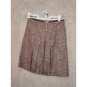Ann Taylor 100% Silk Fully Lined Brown Pleated Skirt w Belt 4